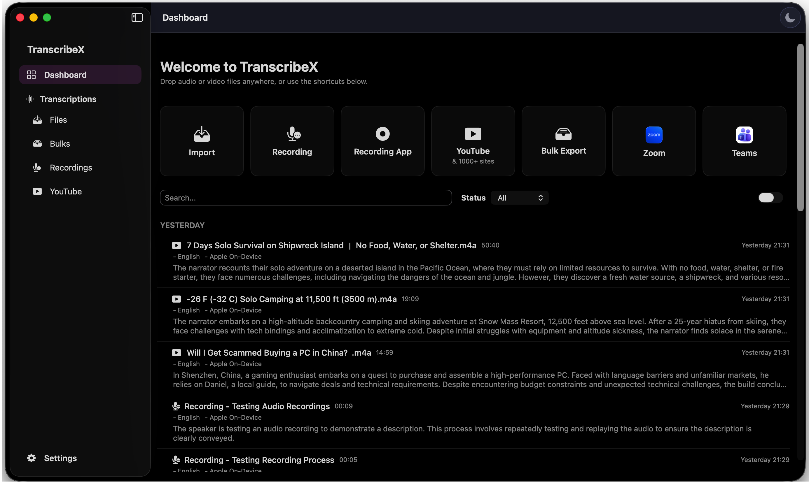 TranscribeX Main Interface